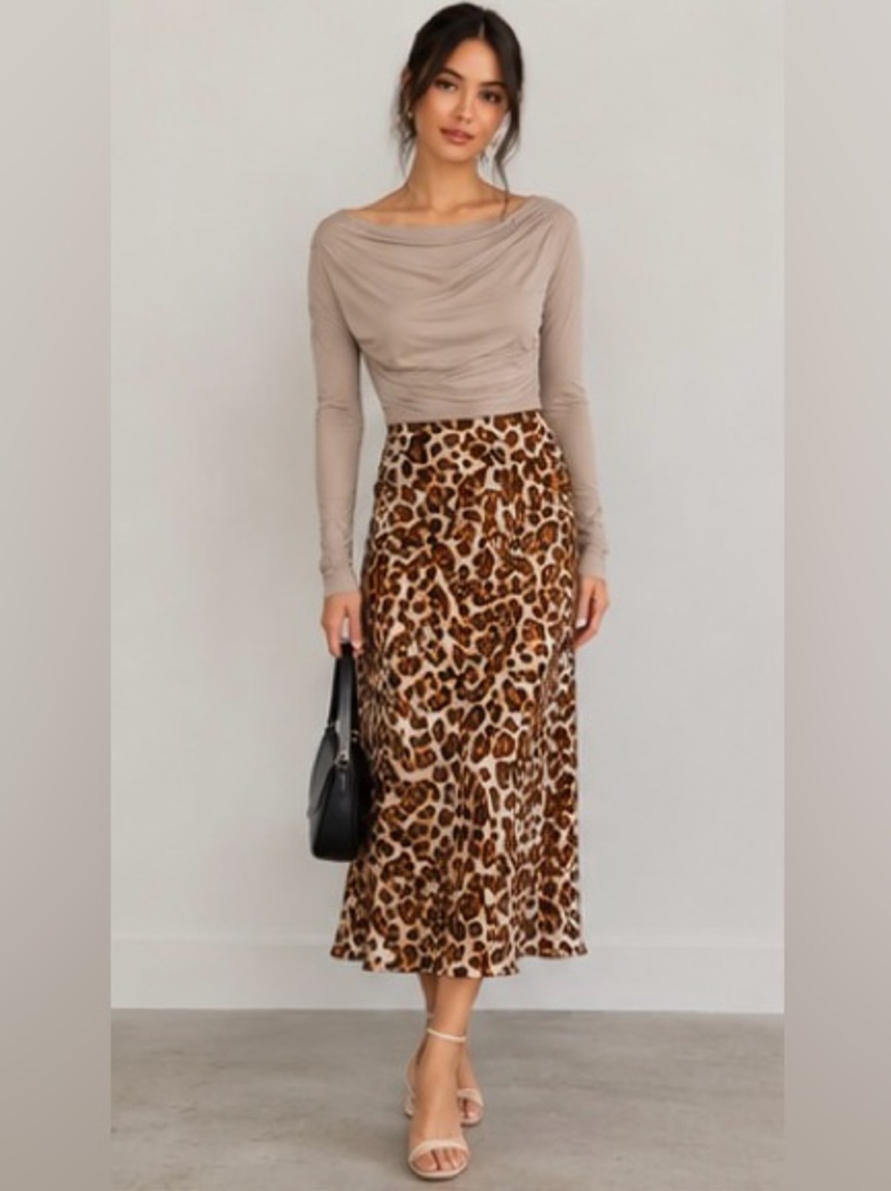 Babaton Leopard Print Midi Slip Dress in White, Brown and Black (Ariztia)
